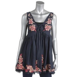 Free People Embroidered Aida Slip Dress Navy M